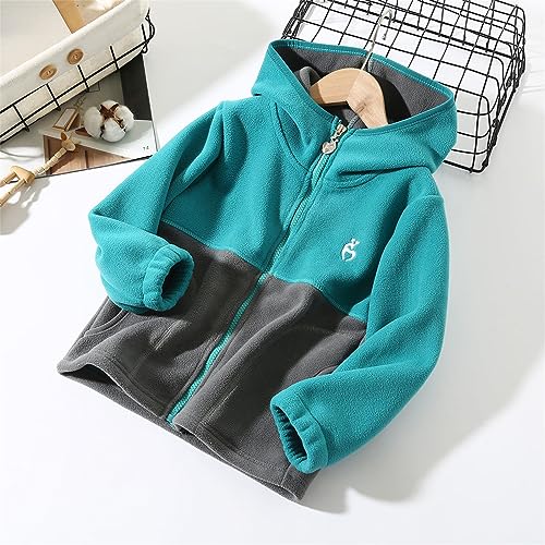 Kids Boy's Full-Zip Polar Fleece Jacket with Hood Girls Color Block Sweatshirt Jacket Fall Winter Windproof Coat3