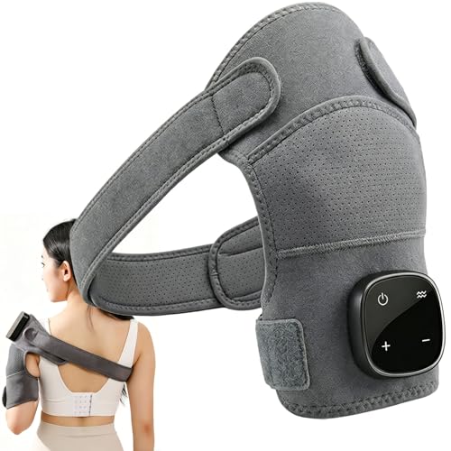 Triple Method Shoulder Massager Rotator Cuff Shoulder Massager Rechargeable 5 Heat Settings & 3 Vibration Modes Adjustable Heated Shoulder Wrap for Neck Knee Arm Muscle Relief & Relaxation