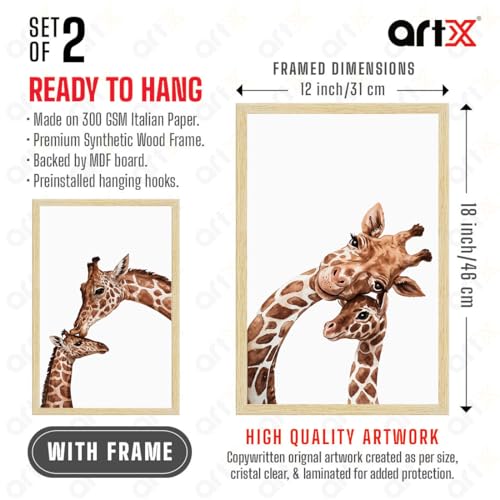 Image of ArtX Wall Paintings For Kids Room, Giraffe Wall Frame, Decoration Items, 12x18 inch (A3+) Size, Multicolor, Synthetic Wood, Set Of 2