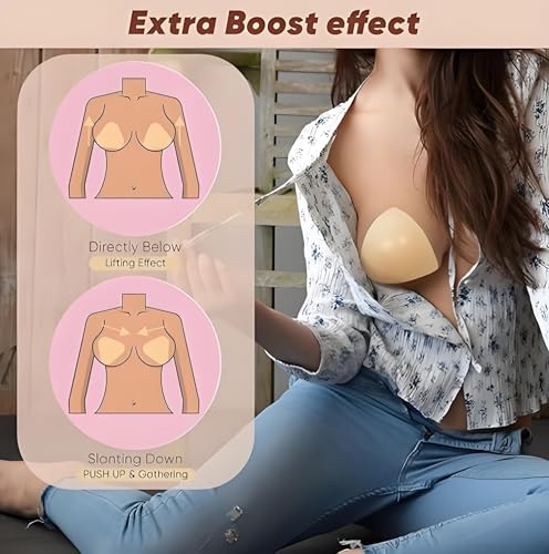 Image of DEPOVOR Large Size Double-Sided Sticky Inserts Lightly Padded for D+ Cups, Reusable Adhesive Lifting Bras for Large Bust Beige