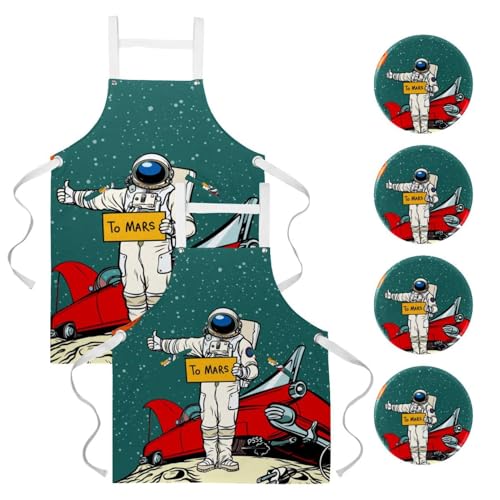 Tabliers de cuisine astronaute par 2 pour pâtisserie en famille