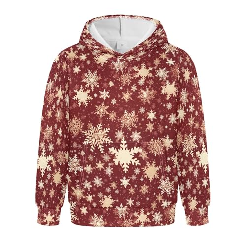 Kids Hoodies Sweaters Christmas Xmas Snowflake Hooded Sweatshirts with Big Pockets for Boys Girls B0400081