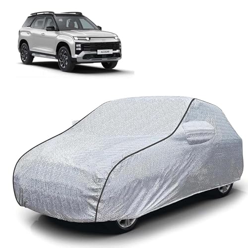 Image of Sulfar 100% Waterproof Car Body Cover Compatible with Mirror for Hyundai Alcazar (Triple Stitched, Full Bottom Elastic, Magic Silver with Black Piping)