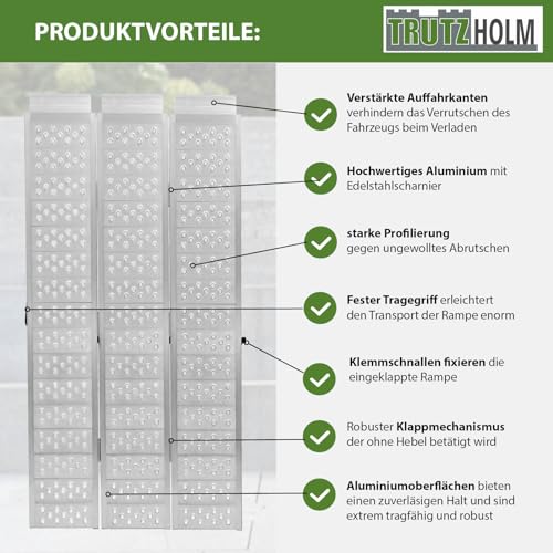 DREIBREIT by TRUTZHOLM 2-Fach klappbar Alu Auffahrrampe 215 cm Tragkraft 1020 kg gelocht Quadrampe Verladerampe grau