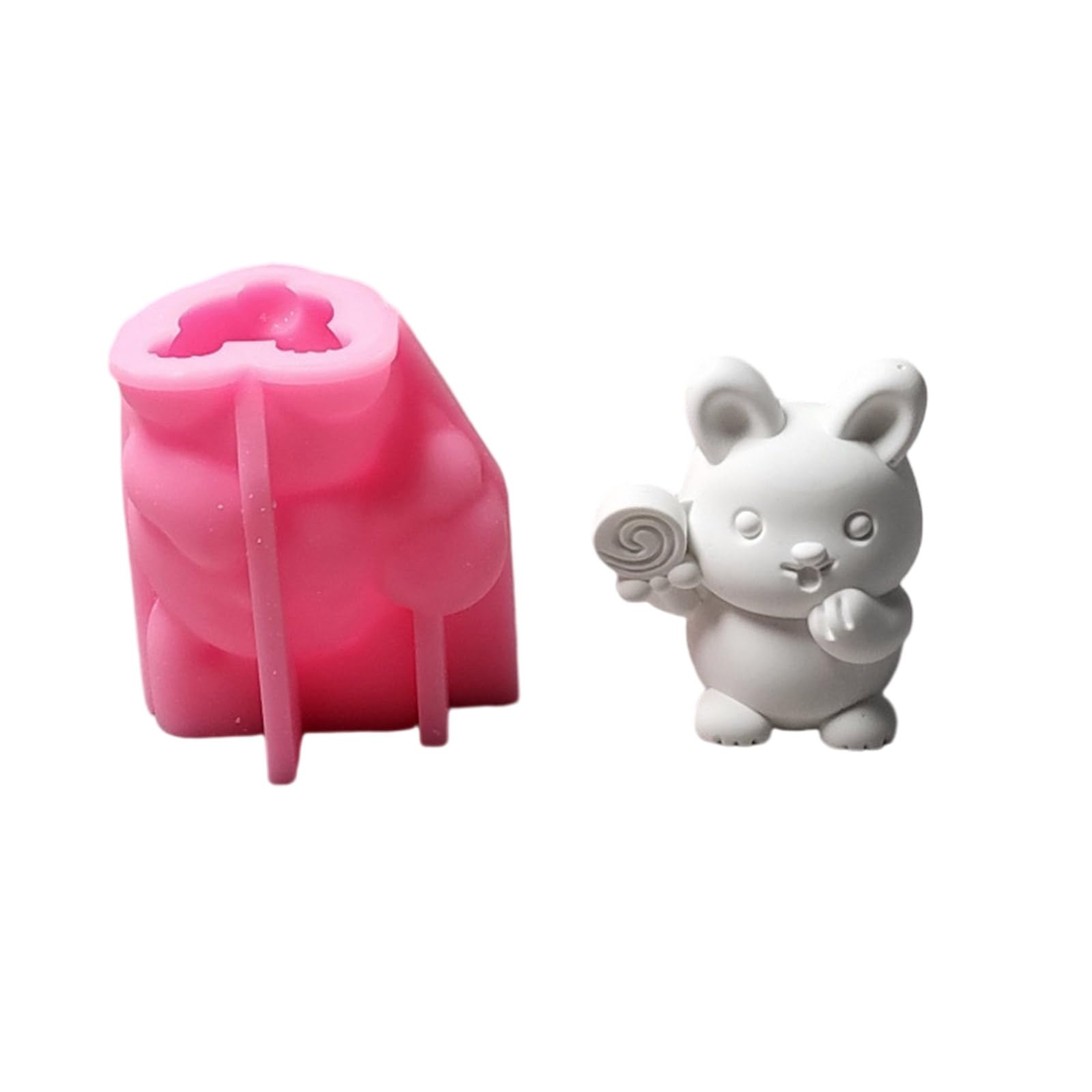 Buxuaaaa Rabbits with Lollipop Silicone Molds Soap Molds Ornament Castings Animal Craft Supplies Silicone Lollipop Rabbits