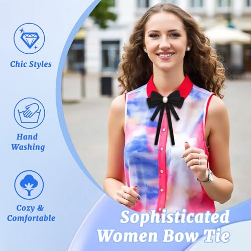 Image of LJBFNN Bow Ties for Women, Adjustable Pre Tied Bow Tie Solid Color Ribbon Bowtie for Girls Ladies Party Daily Cosplay School