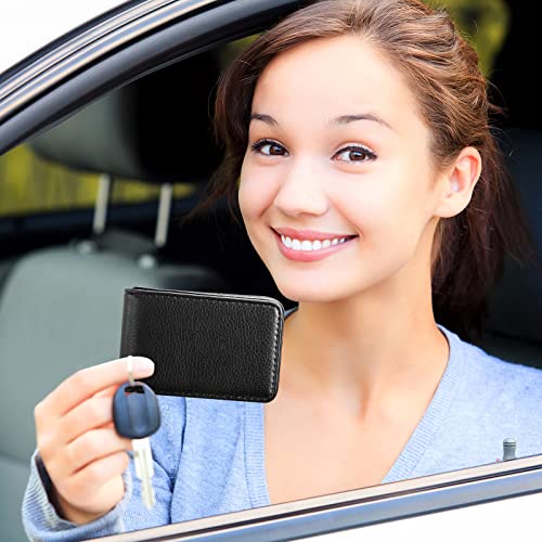 Image of Outus 2 Pieces Business Card Holder, PU Leather Business Card Case Pocket Wallet with Magnetic Shut for Christmas Gift Men Women(Black, Classic)