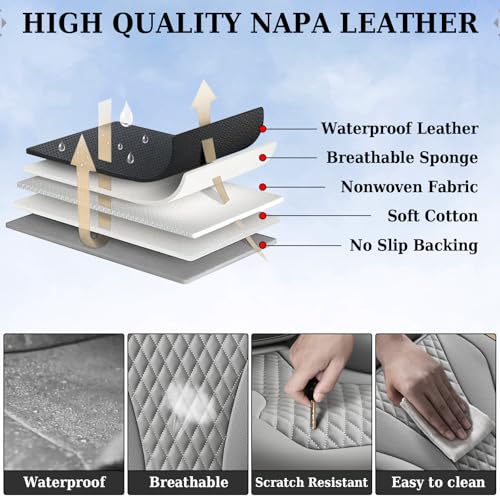 Image of Coverado Gray Nappa Leather Car Seat Covers Front Seats ,Waterproof Car Seat Protector & Cushion, Universal Fit for Most Cars