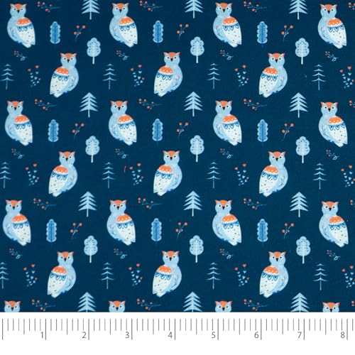 Singer Fabrics, 100% Cotton, Christmas Collection, Quilting Sewing Fabric, Modern Scandinavian Christmas Owl Navy, Cut by Yard