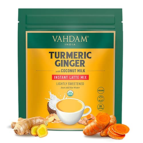 VAHDAM, ORGANIC INSTANT Masala Chai Tea Latte - Turmeric Ginger (160g / 5.64oz) | Vegan, Keto-friendly | Instant Chai Tea SUPERFOOD with Coconut Milk | Only 45 Calories Per Serving | 20 Servings
