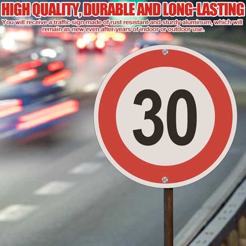 30Km Verkehrsschilder, 30 * 30CM Verkehrszeichen, Höchstgeschwindigkeit, Straßenwarn Schilder, Wetterbeständig Einfache Installation Für Den Außenbereich Aluminium Rund Metall 2 Mm Stark