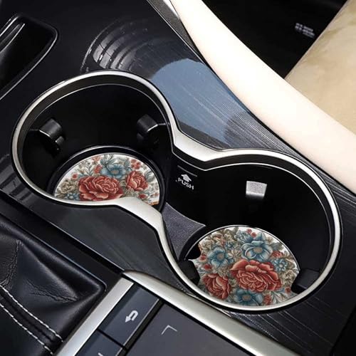 Portavasos para auto con flores azules y rojas, 2 piezas miniatura 7