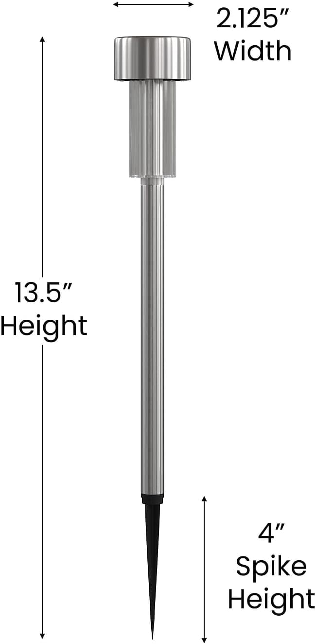 Flash Furniture Hartford 12 Pack LED Solar Lights - All-Weather Stainless Steel Outdoor Solar Powered Lights - Landscape Lighting for Pathway, Garden, & Yard