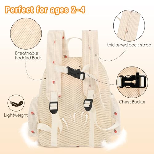 Image of Corduroy Toddler Backpack for Boys & Girls, Kids Backpacks | Small Kids Bookbag for School, 2-4 Preschool Kindergarten Backpack, Toddler Daycare Backpack - Strawberry