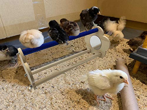 Image of Chicken Perch for Chicks Chicken Roosting Bar Wood Stand Coop Toy with Mirrors Chick Stand Trainning Perch Toy