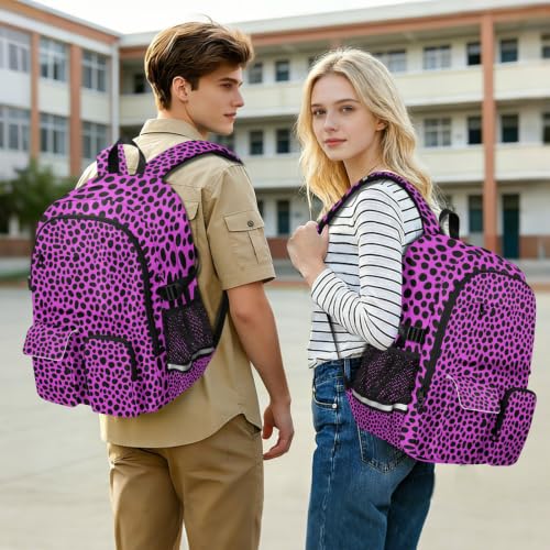Mochilas para laptop con estampado de leopardo rosa de 17.5 pulgadas 7