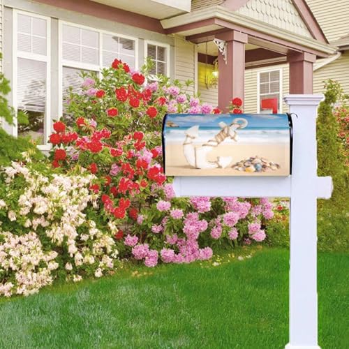 Image of Sea Shells Nautical Anchor Mailbox Cover Magnetic Summer Beach Waterproof Mailbox Wraps Post Letter Box Decor 25.5x21 in