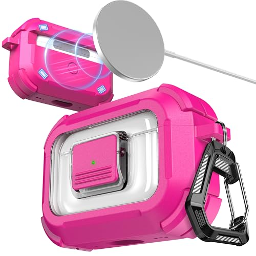Image of RFUNGUANGO AirPods Pro 3 Case MagSafe Magnetic Automatic Lock, Rose Red