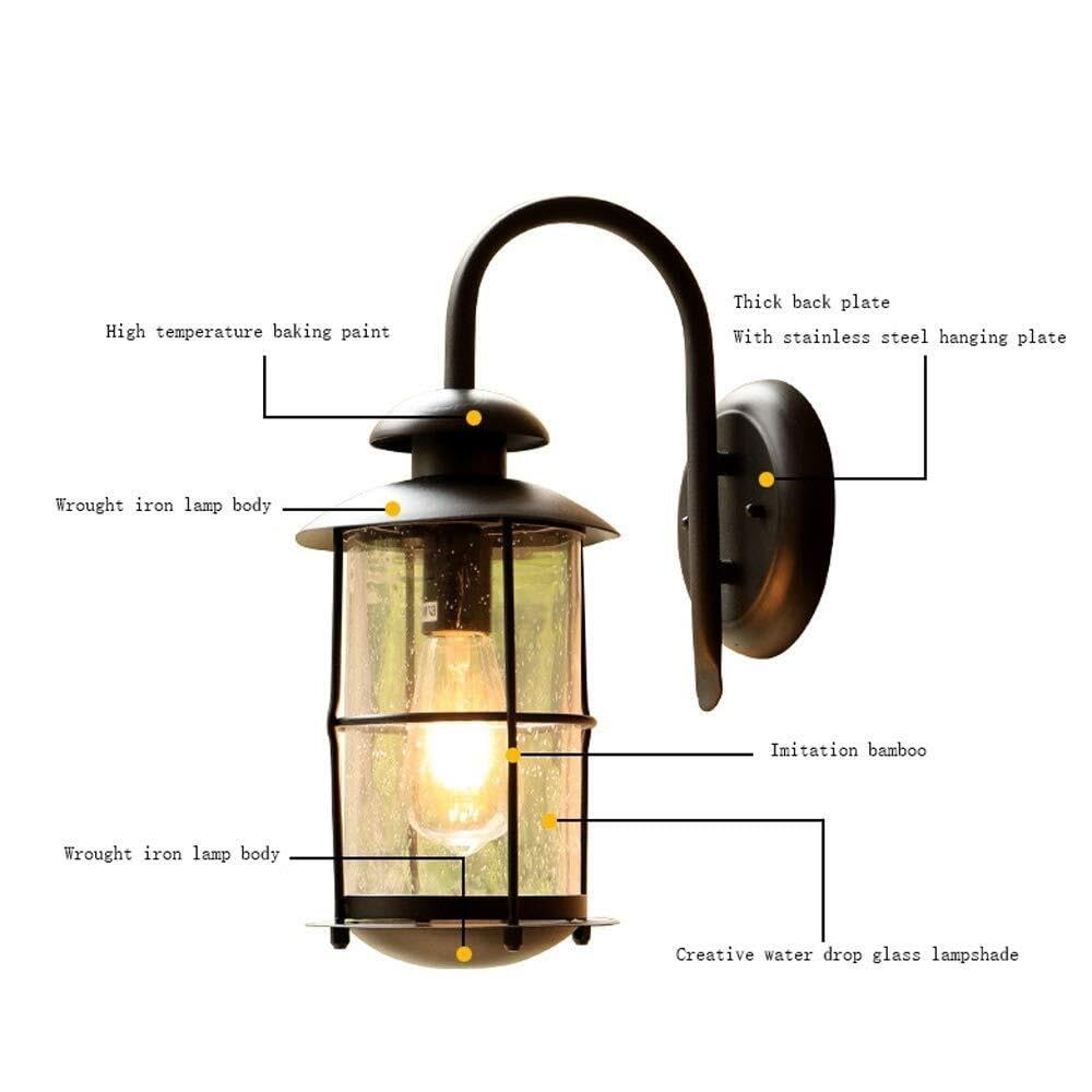 Lampa Ogrodowa,Lampy Vintage Metalowe Zewnętrzne Światło Ścienne Wodoodporne Oświetlenie Bramy Dziedzińca Szklane Lampy Ścienne Balkon Ogród Kinkiet Oprawa Ogrodowa(Bronze)