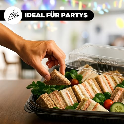 ebake 25er-Set Serviertabletts – 34 x 24 x 7,5 cm Servierplatte mit Deckel für buffet Zubehör Partys und Catering, Einweg Inklusive Sticker-Etiketten – Bild 5