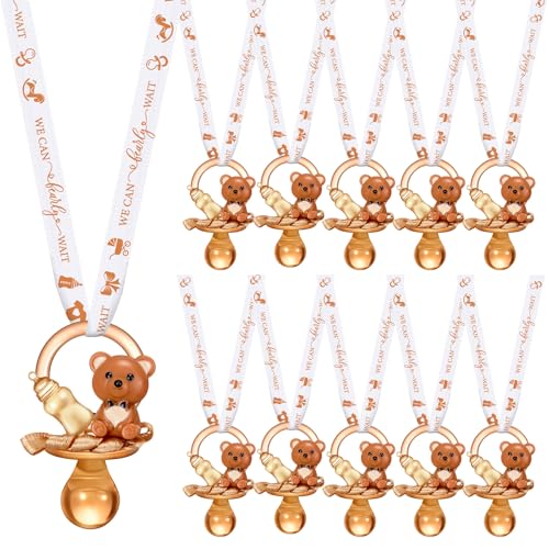 Coume 36 Pcs Baby Shower Pacifiers Necklace Bear Bottle Acrylic Baby Pacifiers Party Favors Acrylic Pacifiers Charm Necklace for Guest Baby Shower Gifts Table Scatter Decorations