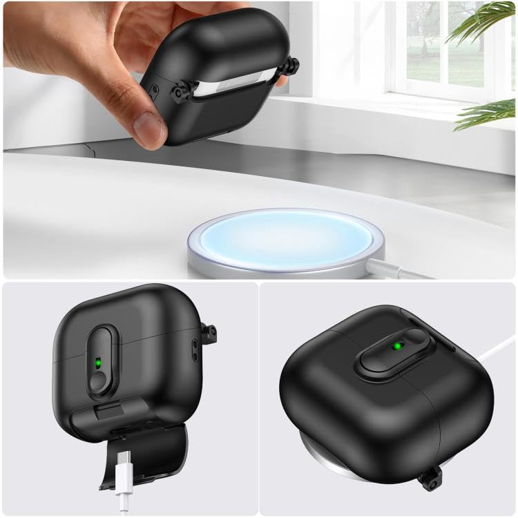 Rongep Samsung Galaxy Buds 3-Pro-3 FE için Lock-Stant Kulaklık Kılıfı Tek Parça Dizayn Çizilme ve Darbe Önleyici Buds 3 Pro Koruyucu Rahat Tutuşlu Güvenli Kilit Tasarımlı Buds 3 Pro Kılıfı (Siyah)