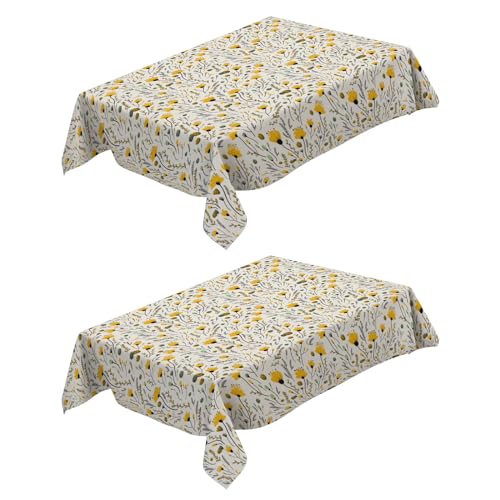 Nappe rectangulaire anti-taches fleur jaune 140x180 cm imperméable table extérieur - 2