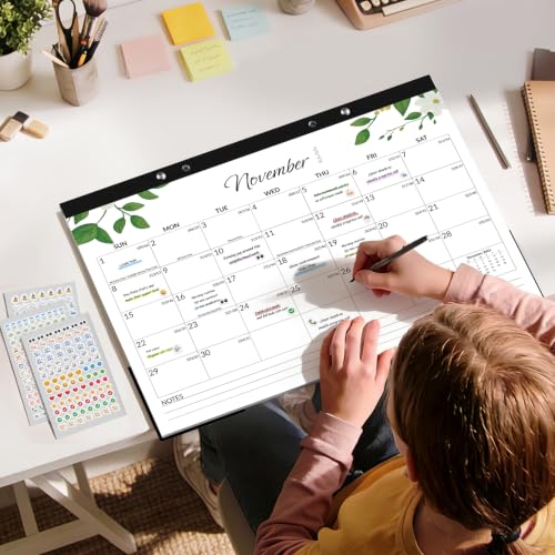 Image of SUNEE Desk Calendar 2027 - 17 inch x 12 inch Desk Pad Calendar, 18-Month Monthly Planner Oct. 2026 - Mar. 2028, Desktop Calendar with 308 Planner Stickers, Plastic Protective Corners for Office, School and Home, Greenery