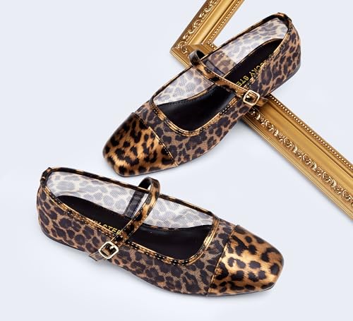LUCKY STEP Women's Mesh Buckle Flats Mary Jane Square Toe Ballet Dress Adjustable Strap Block Heel Casual Daily Formal Wedding Shoes4