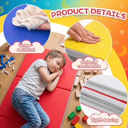 Image of Wesiti 10 Pcs Folding Kids Nap Mats for Preschool Daycare, 3 Section Folding Rest Mats Sleeping for Kids Toddler Nap 1 Inch Thick, Kindergarten School Classroom Supplies (Multicolor)