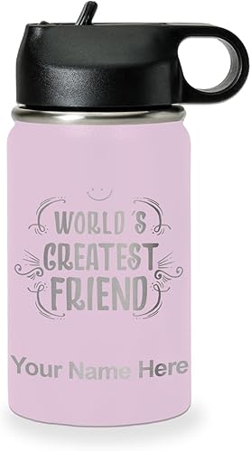 Miniatura 25 de LaserGram Personalized Water Bottle, World's Greatest Friend, Stainless Steel Double Wall Vacuum Insulated with Flip Top Straw, Custom Engraved Gift