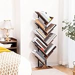 HOOBRO Tree Bookshelf, 9-Tier Bookcase Wooden Shelves, Floor Standing Storage Rack, for Display of CDs, Books in Living Room, Home Office, Wood Storage Rack for Bedroom, Rustic Brown BF08SJ01G1 - Image 5