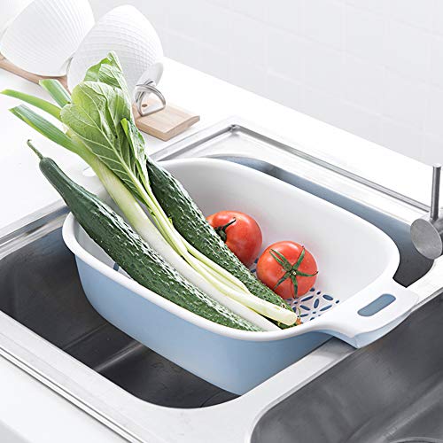 Household Kitchen Plastic Drain Basket Vegetable Fruit Storage Shelf Layer Strainer Beige - Additional View
