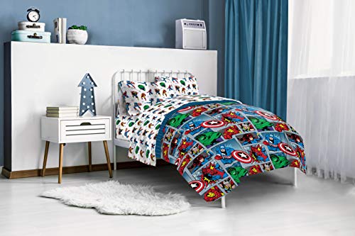 Image of Marvel Comics Iron Man Twin Comforter Set 4 Piece Kids Bedding, Multi | Hulk Captain America, Bed in a Bag, Comforter Sheets Pillowcase, Soft Microfiber, Machine Washable, Boys Gift