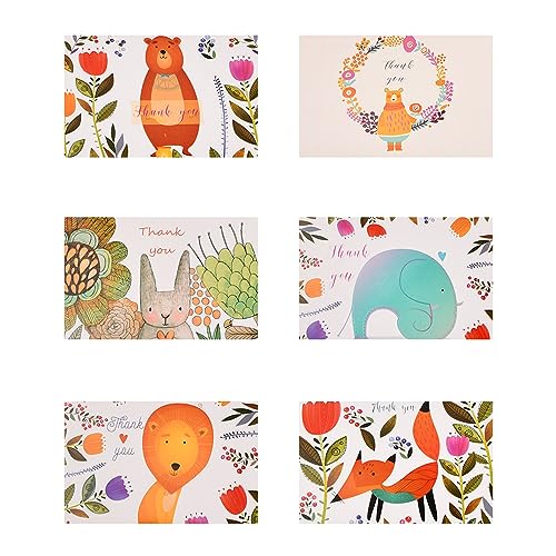 Dokeno Juego de 12 Tarjetas de Agradecimiento - Perfectas para Familiares y Amigos - Tarjetas de Felicitación para Despedida, Nacimiento, Boda - Tarjetas de Gracias con Animales Pintados