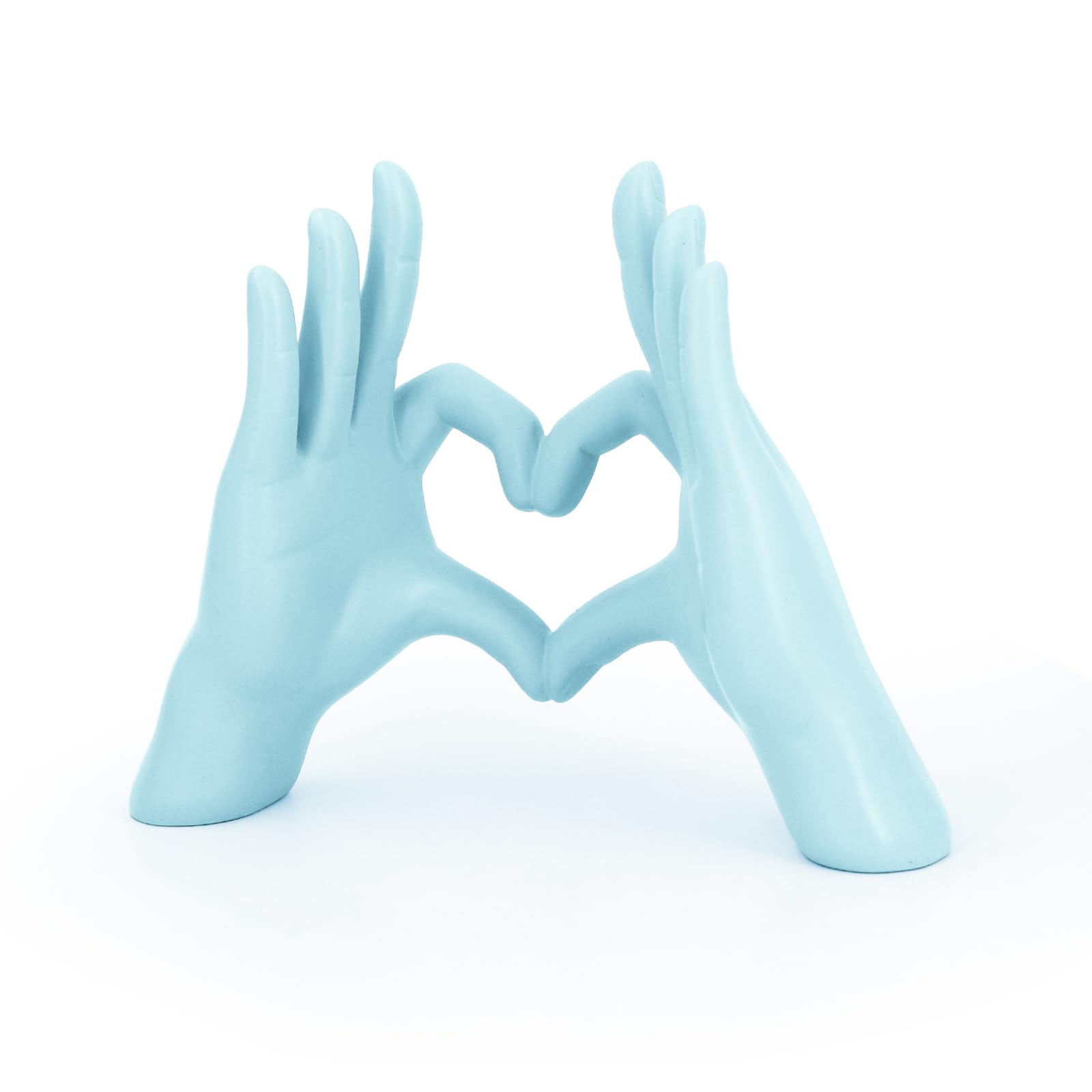 Accessoryway Decoración de escultura de manos de corazón azul, decoraciones del día de San Valentín para sala de estar, dormitorio, oficina y decoración de estantes, soporte único para anillos de