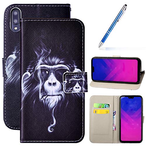 Robinsoni Case Compatible with Huawei P Smart Cover PU Leather Case Folio Flip Wallet Cover with Kickstand Hand Strap Case Cartoon Notebook Cover Wallet Case for Huawei Honor 10 Lite,King Kong