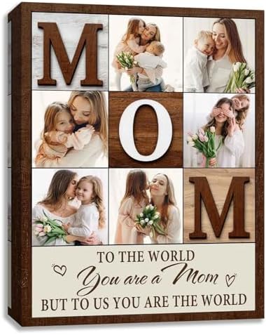 Personalized Mothers Day 6 Photo Collage Canvas Print Gift for Mom from Daughter Son - Customized Mommy Picture Vintage Wall Art Decorations, Framed, Birthday Ideas 2026, To The World You Are A Mother