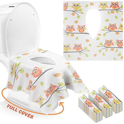 Gimars XL Large Full Cover Disposable Travel Toilet Potty Seat Covers - Individually Wrapped Portable Potty Shields for Adult, The Pregnant, Kids and Toddler Potty Training, 18 Packs (Owl Design)