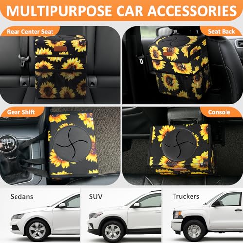 Image of Vankor Car Trash Can for Car Cute,Bag Bin Hanging Waterproof Automotive Garbage Cans Leak Proof Vehicle Trash Can Sunflower
