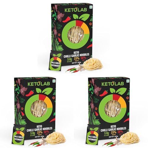 Image of Ketolab Keto Chilli Garlic Noodles Spaghetti, 200 Gms (Pack of 6), 3.8g Net Carb & 23% High Protein /Serving, Identical to Regular Noodles, Low Carb, High Fibre, Low GI, Keto Diet, Diabetic Friendly