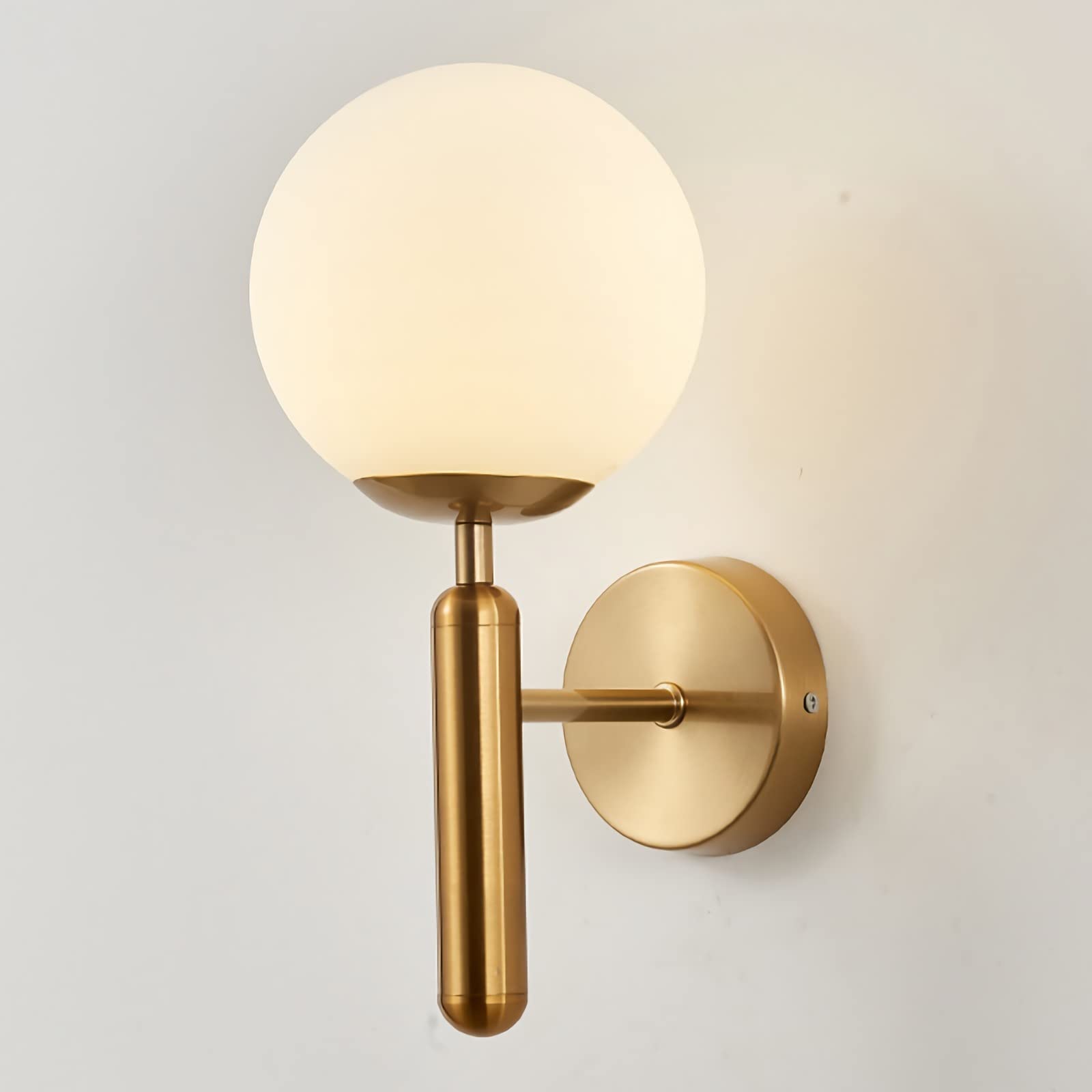 STUIJKVSZ LED Wall Light Indoor, Modern E27 Wall Sconce with Globe Glass Ball,1 Light, Vintage Metal Bedside Wall Lamp Fixtures for Living Room Bedroom Bathroom Hallway,Gold,A