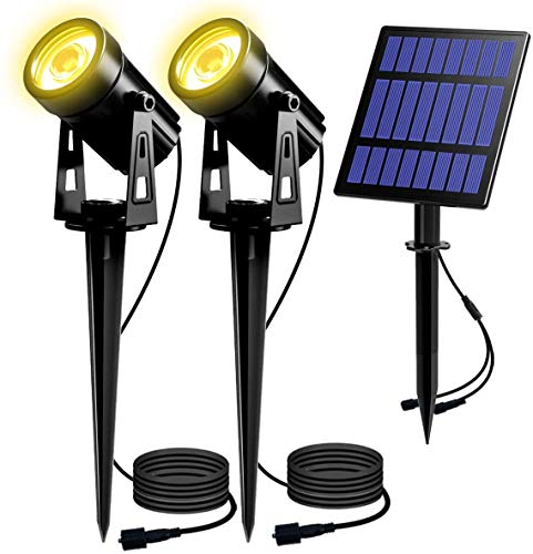 T-SUN Solar Spotlights 2W Outdoor LED Landscape Spot Light, 2-in-1 Waterproof Solar Powered Wall Lights Auto ON/Off with Dual Headlamp for Garden, Yard, Pathway(Warm White)