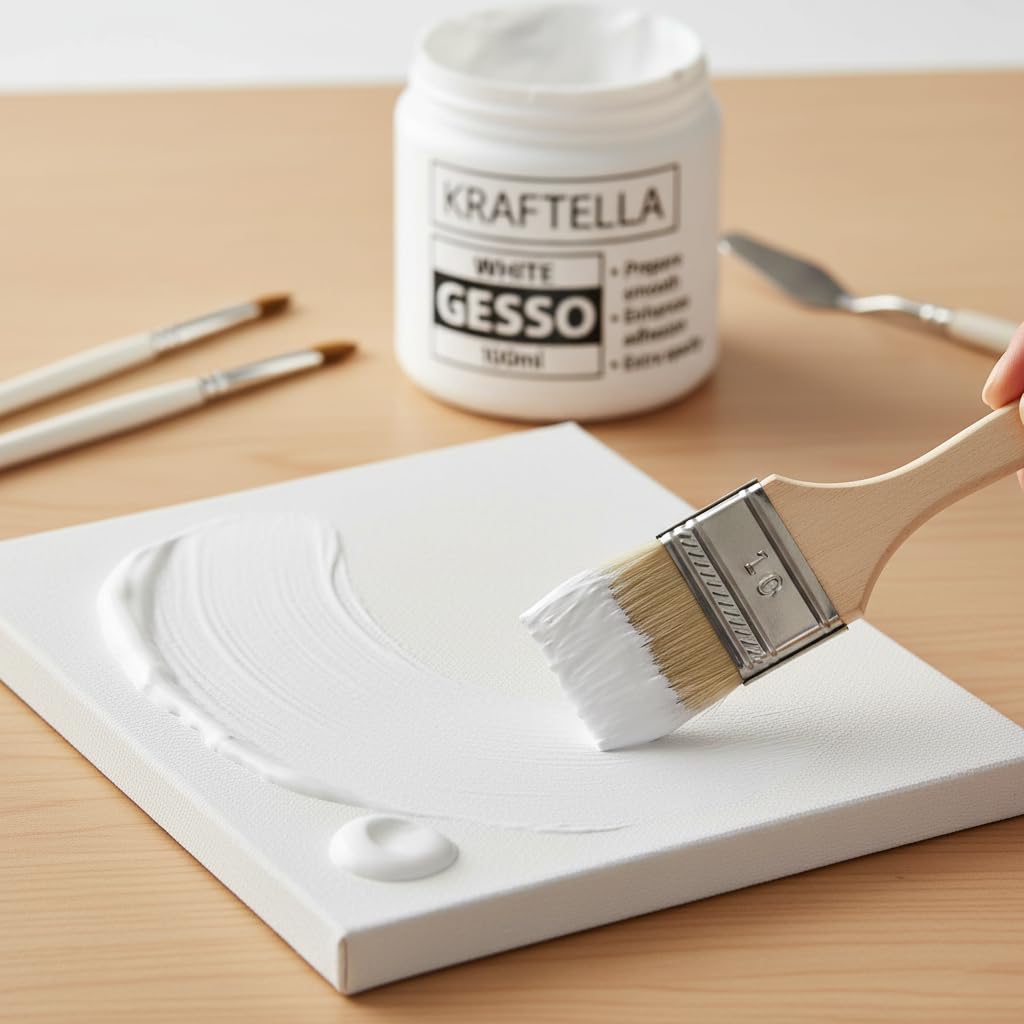 KRAFTELLA White Gesso 100 ml | Acrylic Gesso Primer for Canvas, Wood, MDF, Paper, Resin | Non-Toxic, Water-Based, Matte Finish | Art & Craft Surface Primer for Painting & Mixed Media (Pack of 4) 2