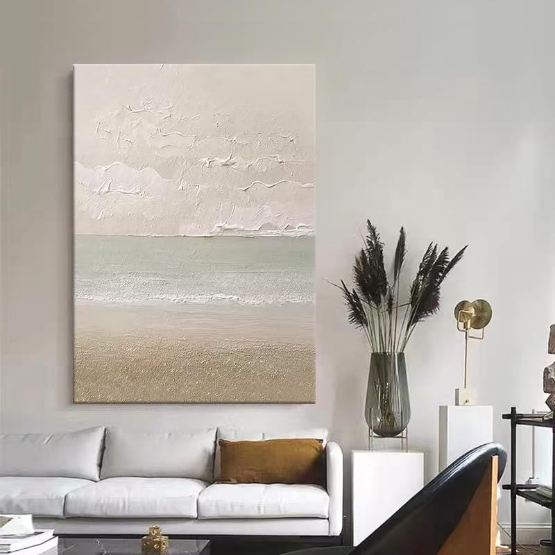 Toile murale moderne beige ciel et mer vagues tableau abstrait - 3