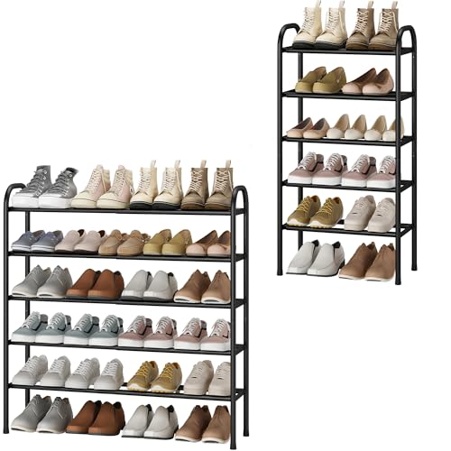 Image of STO STO Expandable Shoe Rack, 5-Tier Metal Shoe Rack for Closet, Up to 24 Pairs Adjustable Shoe Rack Storage for Front Door Entrance, Free Standing Shoe Rack Organizer for Entryway, Black
