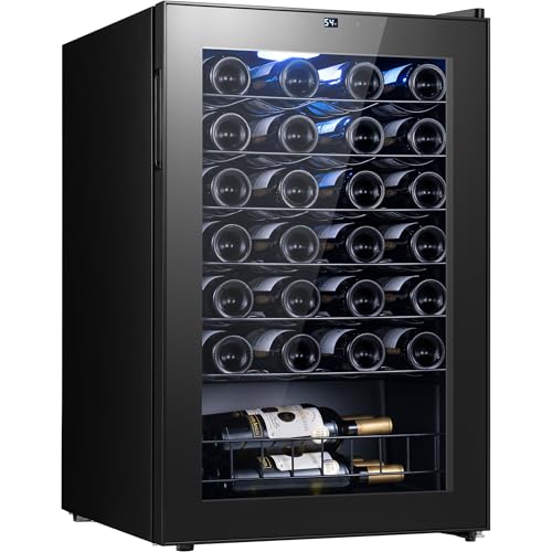 Image of Yeego Wine Fridge - 46 Bottle Wine Cooler, 38-65℉ Digital Control with Double Glass Door & LED Light, Freestanding or Built-In for Home Bar and Kitchen
