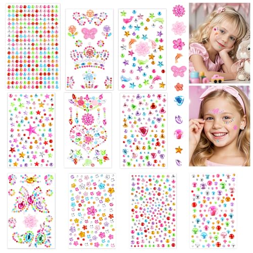 Vicloon 2300+ Brilhantes para Decorar o Rosto, 10 Peças Adesivos Autoadesivos com Brilhos de Diamantes, para Decoração Facial e Unhas, Decorações de Bricolagem para Crianças, Cartões Artesanais