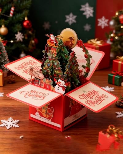 XIUCAI 3Dポップアップクリスマスカードセット 封筒付き、5枚組手作りホリデーグリーティングカード クリスマスデコレーションと贈り物用,A