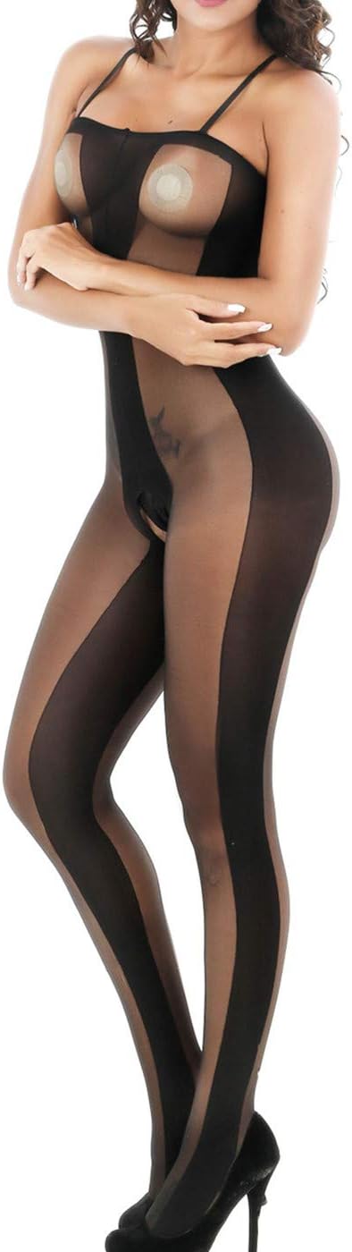 Womens Sexy Lingerie Open Crotch Straps Sheer Bodystocking Bodysuit Tights